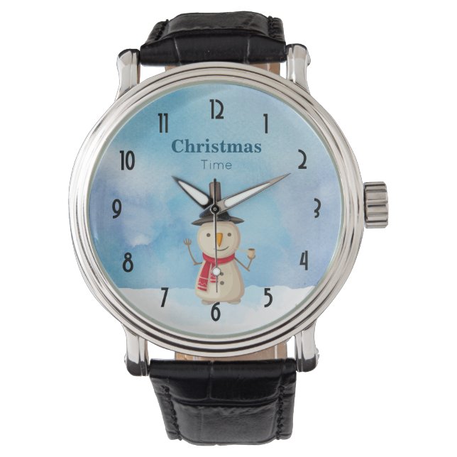 Weihnachtszeit Schneemann wellen und lächeln Armbanduhr (Vorderseite)