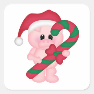 Weihnachtszeit-Schwein Quadratischer Aufkleber