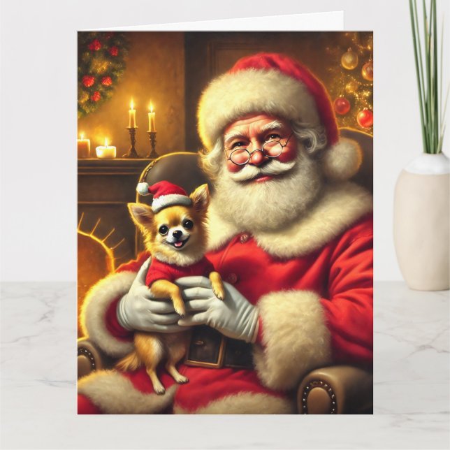 Weihnachtszeit und Chihuahua-Welpen Karte (Vorderseite)