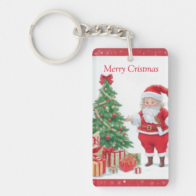 Weihnachtszeit, Weihnachtsbaum und Geschenke Schlüsselanhänger (Vorderseite)