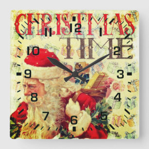 Weihnachtszeit Weihnachtsmann Quadratische Wanduhr