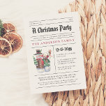 Weihnachtszeitung | Fun Snowman Holiday Party Einladung<br><div class="desc">Lesen Sie alles darüber! Treten Sie ein in die Zeit mit dieser lustigen und festlichen Weihnachtsfeier-Party Einladung im Zeitungsstil! Ganz oben auf der Einladung wird "Ein Weihnachtsgebäck" in Vintager schwarzer Schrift gedruckt, gefolgt von Ihrem Familiennamen in fett rot. Auf der links Seite befindet sich neben allen Einzelheiten des Party eine...</div>