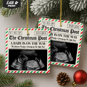 Weihnachtszeitung zur Bekanntgabe der Schwangersch Keramikornament
