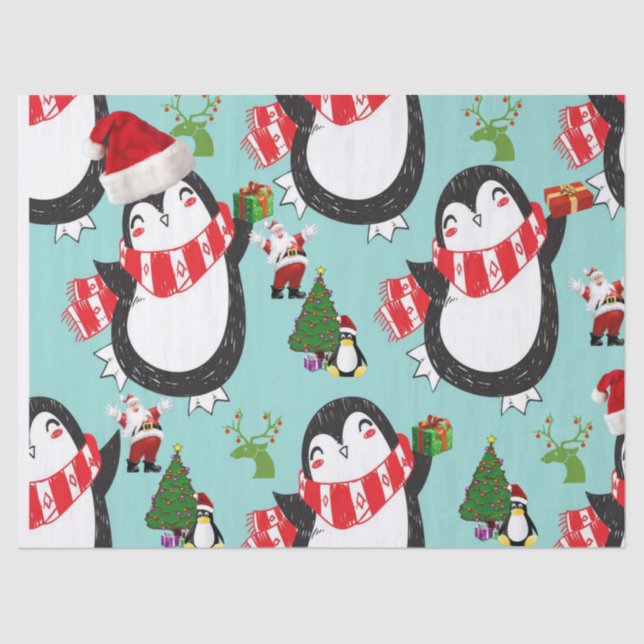 Weihnachtszettel, Pinguin Seidenpapier (Vorderseite)