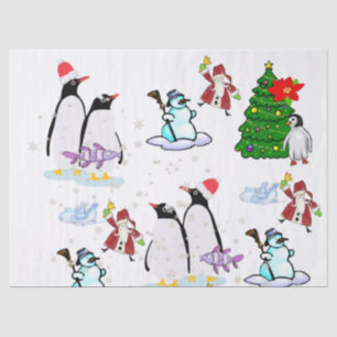 Weihnachtszettel Pinguin Snowman Fisch Seidenpapier