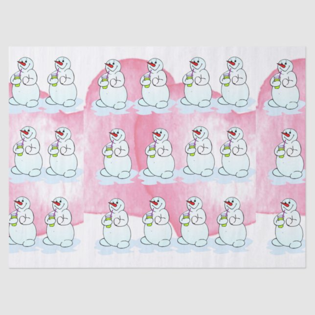 Weihnachtszettel Pink Snowman Seidenpapier (Vorderseite)