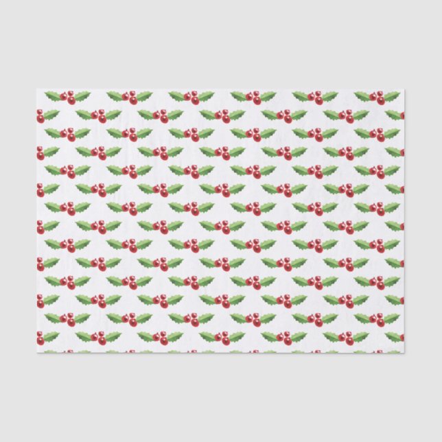 Weihnachtszettel Rot und Grün Holly Seidenpapier (Vorderseite)