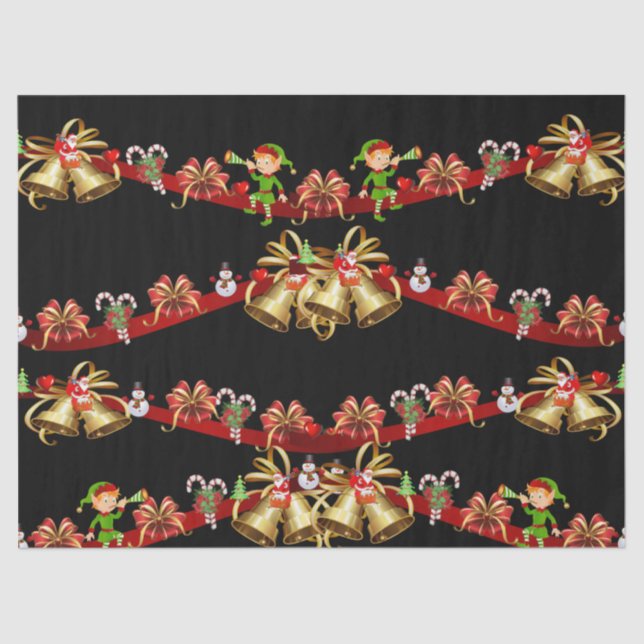 Weihnachtszettel Santa Snowman Elf Seidenpapier (Vorderseite)