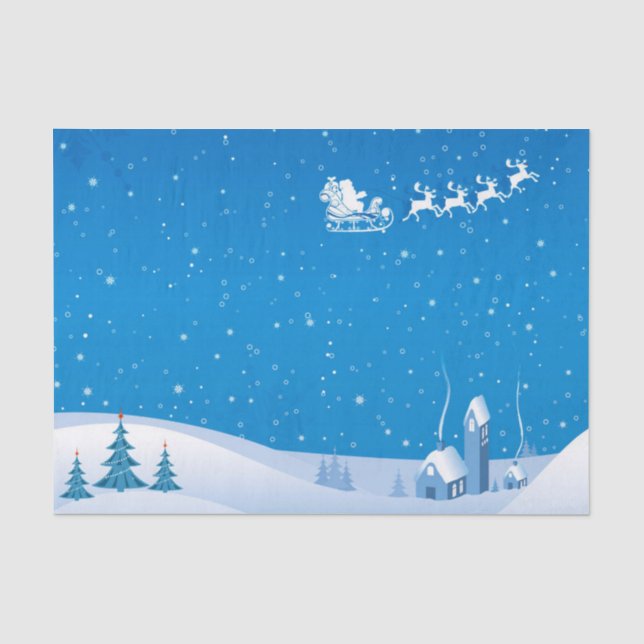 Weihnachtszettel/Weihnachtsmann und Schlitten Seidenpapier (Vorderseite)