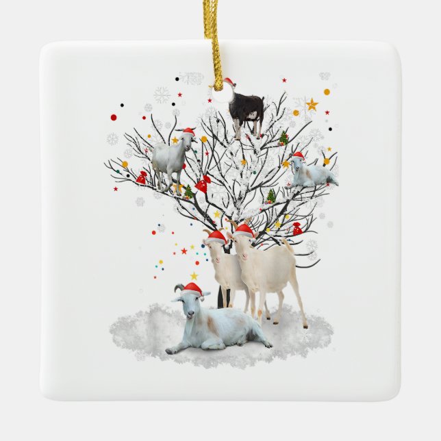 Weihnachtsziege auf Baum Funny Santa Goat Lover Ge Keramikornament (Vorderseite)