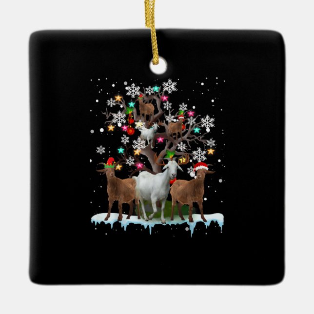 Weihnachtsziege auf Baum Santa Goat Lover Keramikornament (Vorderseite)