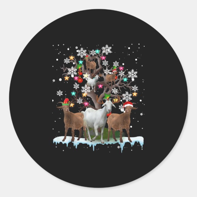 Weihnachtsziege auf Baum Santa Goat Lover Runder Aufkleber (Vorderseite)