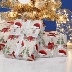 Weihnachtsziege Kind in Weihnachtsmannmütze und Sc Geschenkpapier