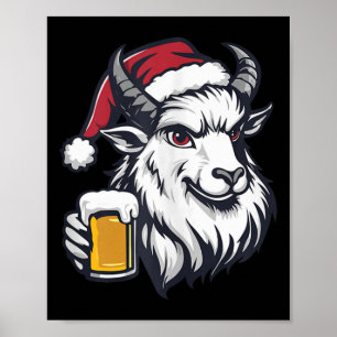 Weihnachtsziege mit Bier-Comic Poster