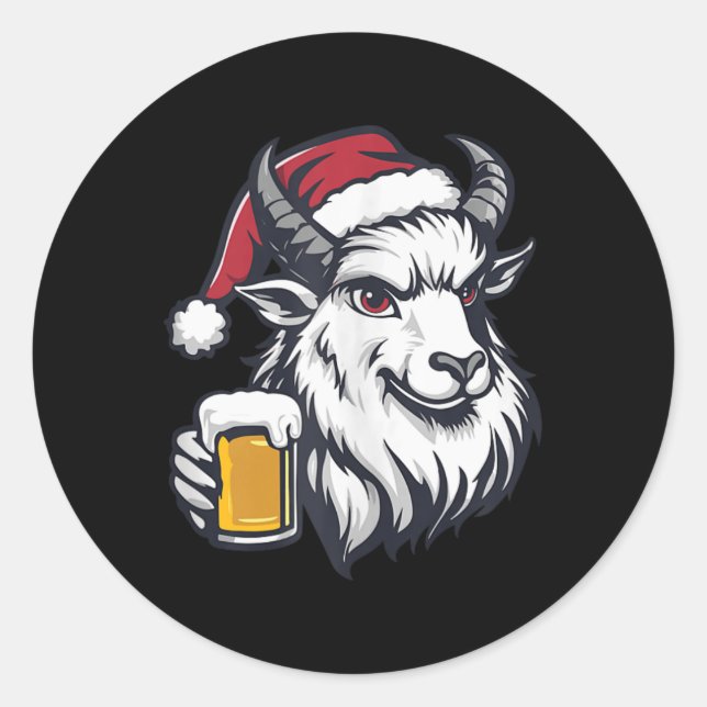 Weihnachtsziege mit Bier-Comic Runder Aufkleber (Vorderseite)
