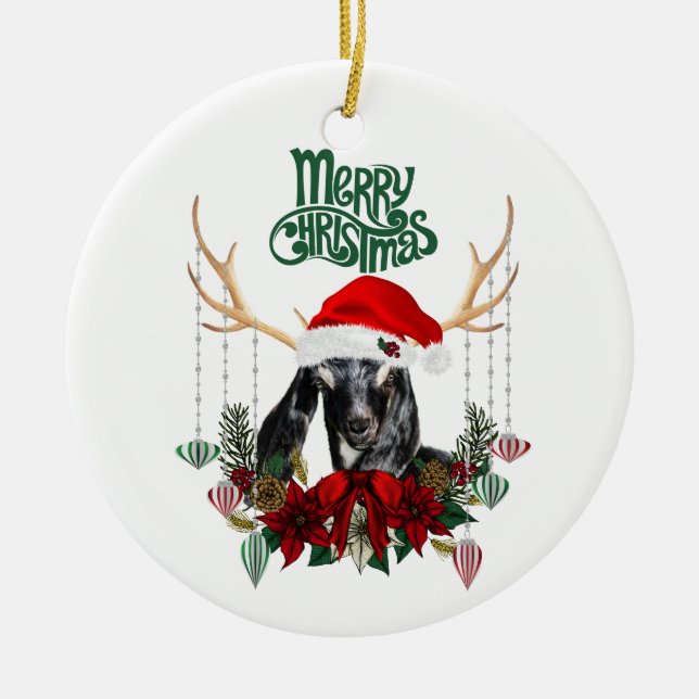 Weihnachtsziege Nubian Rentier Kinderziege mit Kra Keramik Ornament (Vorne)