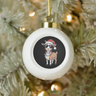 Weihnachtsziege Santa Hut Sonnenbrille Lichter Bau Keramik Kugel-Ornament