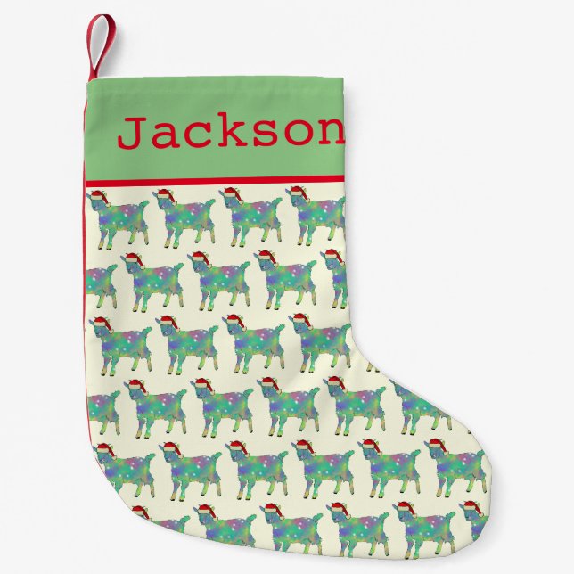 Weihnachtsziege Santa Personalisiert Kleiner Weihnachtsstrumpf (Vorderseite)