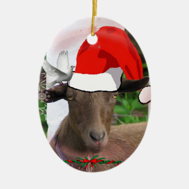 WEIHNACHTSziegen-WEIHNACHTSMANNMÜTZE-VERZIERUNG Keramikornament (Vorne)
