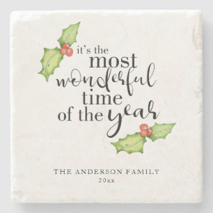 Weihnachtszitat Wunderbarste Zeit Handlettering Steinuntersetzer