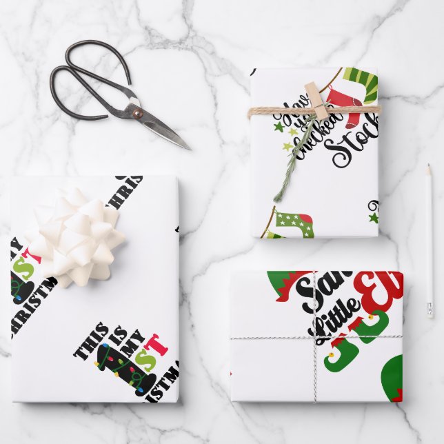 Weihnachtszitate für das Verpacken von Papierblätt Geschenkpapier Set (Vorderseite)