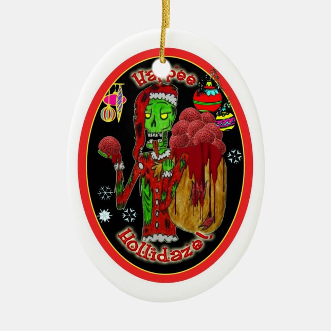 Weihnachtszombie ornament_oval keramik ornament (Vorne)