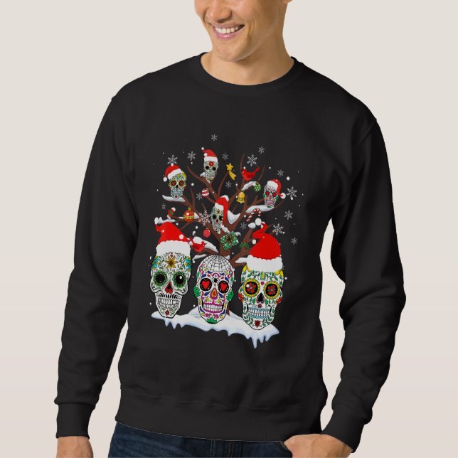Weihnachtszucker Schädel auf Baum Santa Sugar Schä Sweatshirt (Vorderseite)