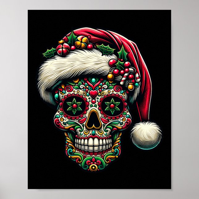 Weihnachtszucker Schädel Weihnachtsmannmütze Tag d Poster (Vorne)