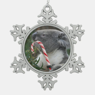 Weihnachtszuckerstange-Koala Schneeflocken Zinn-Ornament