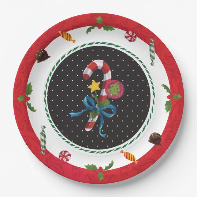 Weihnachtszuckerstange-Party-Teller Pappteller (Vorderseite)