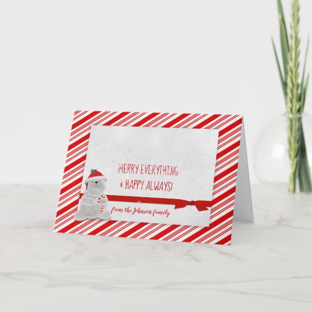 Weihnachtszuckerstangestreifen mit Bären Feiertagskarte (Vorderseite)