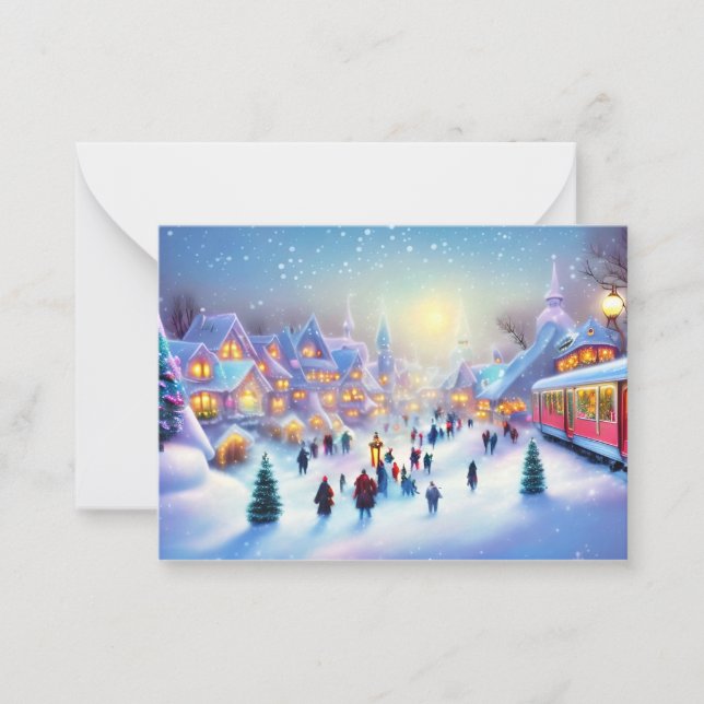 Weihnachtszug Dorf Haushalt Mini Weihnachten Mitteilungskarte (Vorderseite)