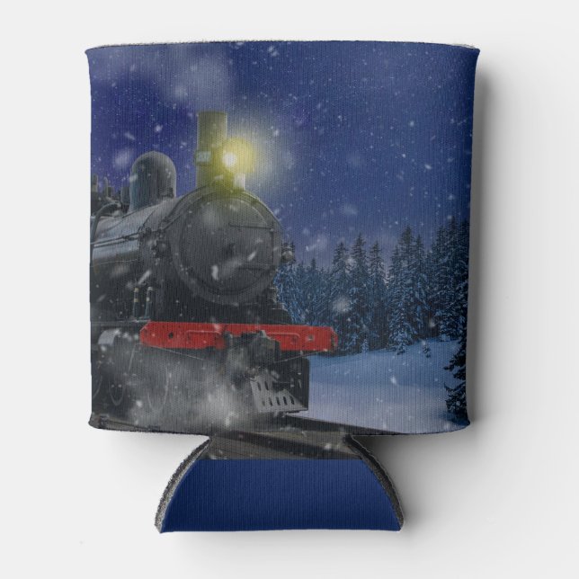 Weihnachtszug im Schnee Dosenkühler (Vorderseite)