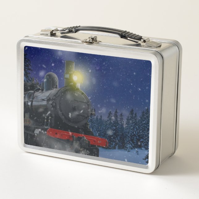 Weihnachtszug im Schnee Metall Brotdose (Vorderseite)