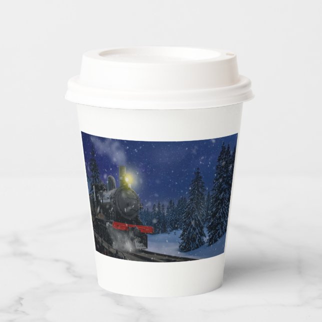 Weihnachtszug im Schnee Pappbecher (Vorderseite)