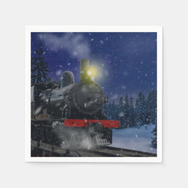 Weihnachtszug im Schnee Serviette (Vorderseite)