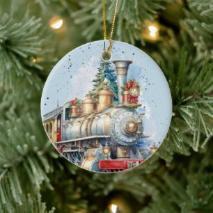 Weihnachtszug in Aquarellen - Nachricht Keramik Ornament