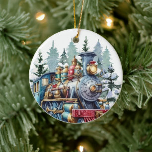 Weihnachtszug in Aquarellen - Nachricht Keramik Ornament