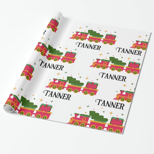 Weihnachtszug-Individuelle Name Geschenkpapier (Ungerollt)