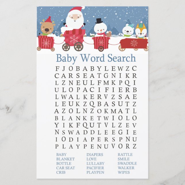 Weihnachtszug Kinderdusche Word Search Game (Vorderseite)
