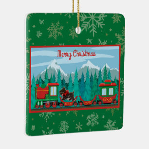 Weihnachtszug mit Hund Keramikornament