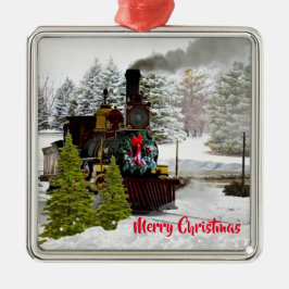 Weihnachtszug mit Schnee und Gruß Silbernes Ornament