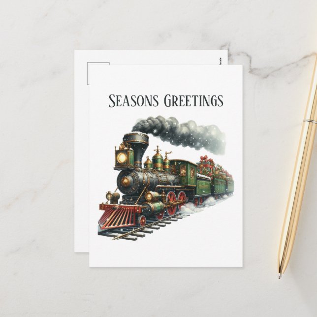 Weihnachtszug - Nachricht Feiertagspostkarte (Vorderseite/Rückseite Beispiel)