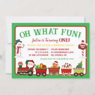 Weihnachtszug, Oh was Spaß! 1. Geburtstag Party Einladung