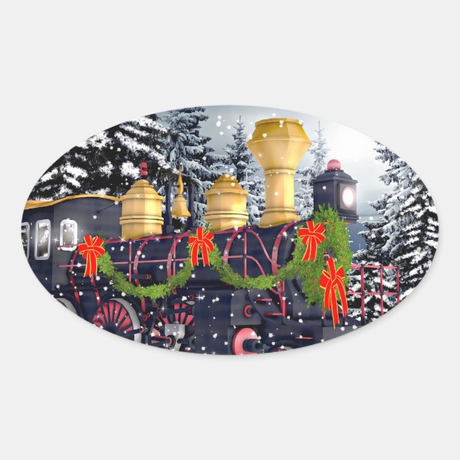 Weihnachtszug Ovaler Aufkleber (Vorderseite)