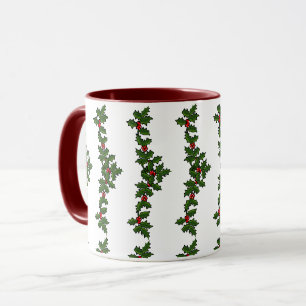 Weihnachtszweige aus Stechpalme Rot Grün Weiß Tasse