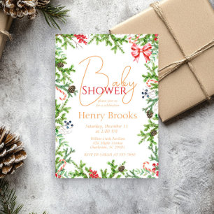 Weihnachtszweige Babyduschgeschlecht neutral Einladung