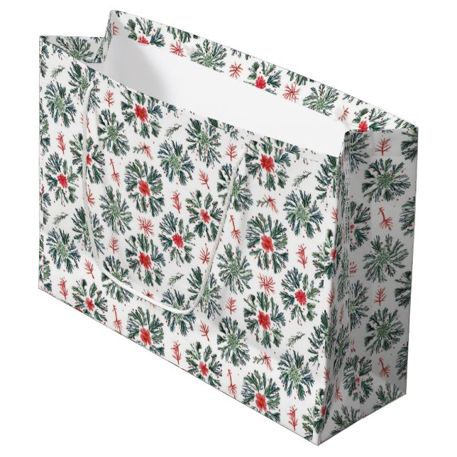 Weihnachtszweige Große Geschenktüte (Vorderseite Schrägansicht)