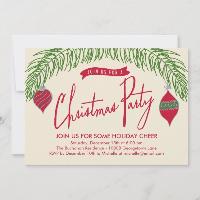 Weihnachtszweige Weihnachts-Party Einladung (Vorderseite)