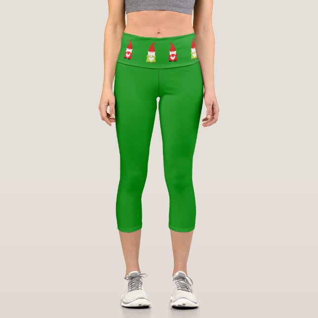 Weihnachtszwerge auf grünen Capri-Leggings Capri Leggings (Vorderseite)